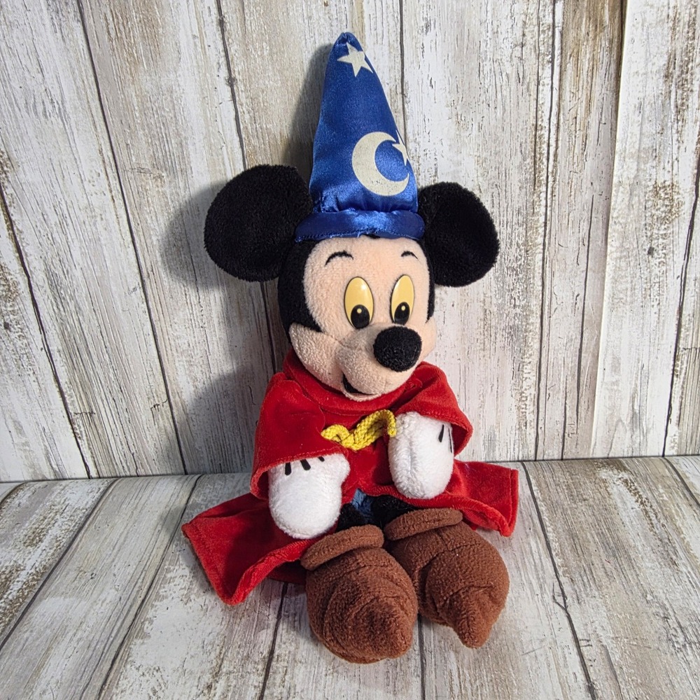 Disney Sorcerer Mickey Mouse Plush Fantasia Wizard Hat Walt DisneyWorld Red Robe - Picture 5 of 5